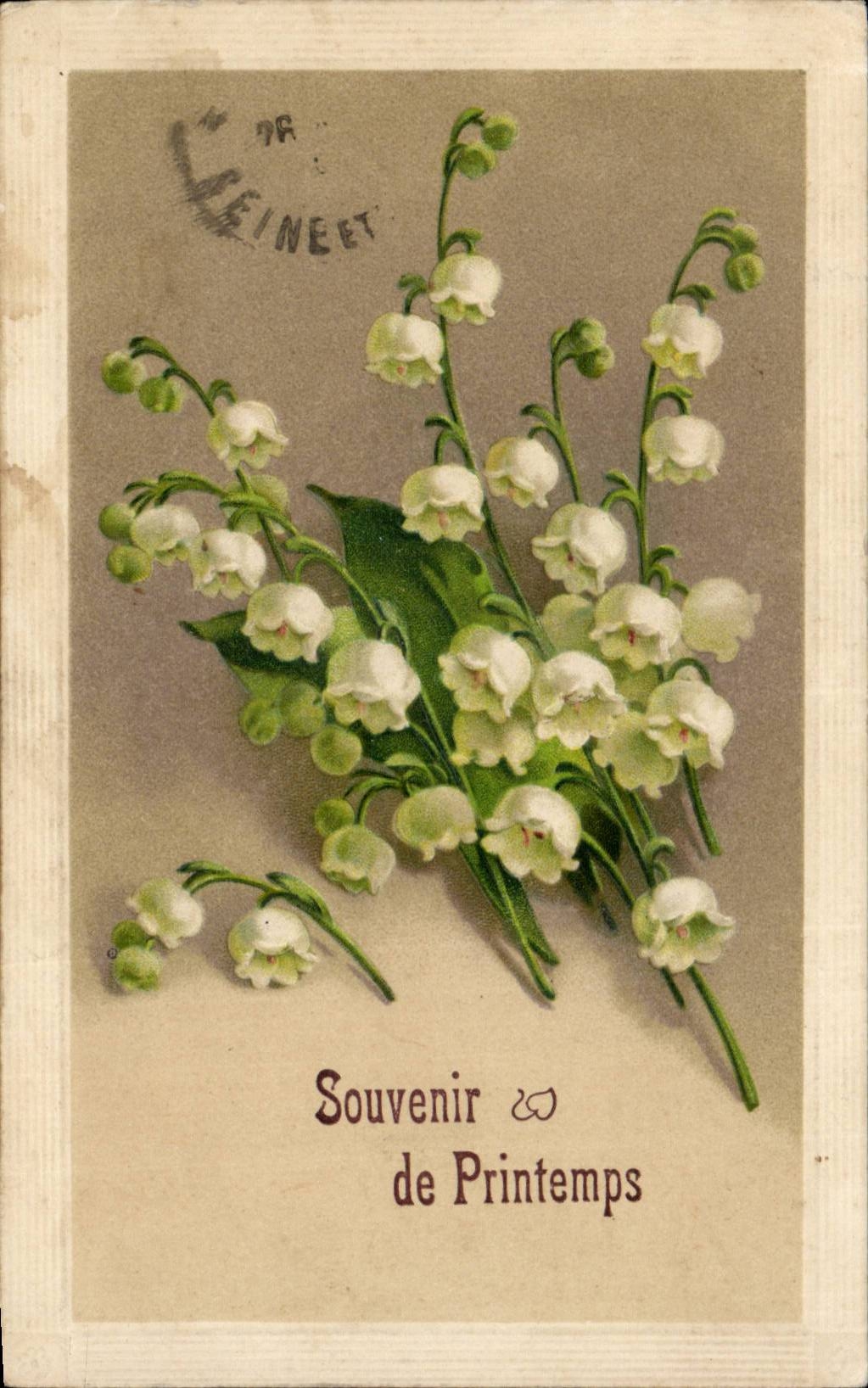 CPA FAntaisie Souvenir de printemps Muguet
