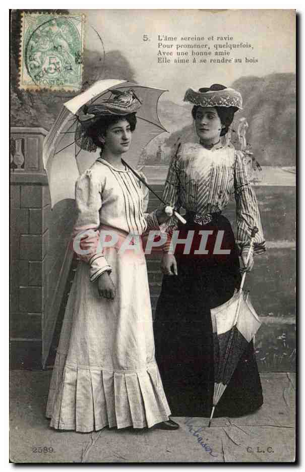 Dos jóvenes mujeres en traje de la época — poème imprimé — C.L.C. n°2589