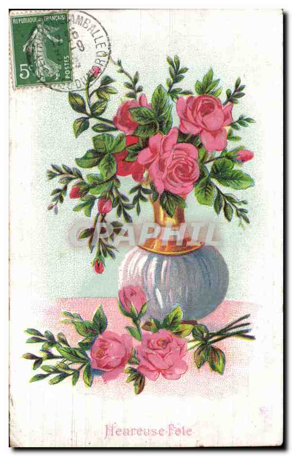 CPA Fantaisie Fleurs Heureuse Fete