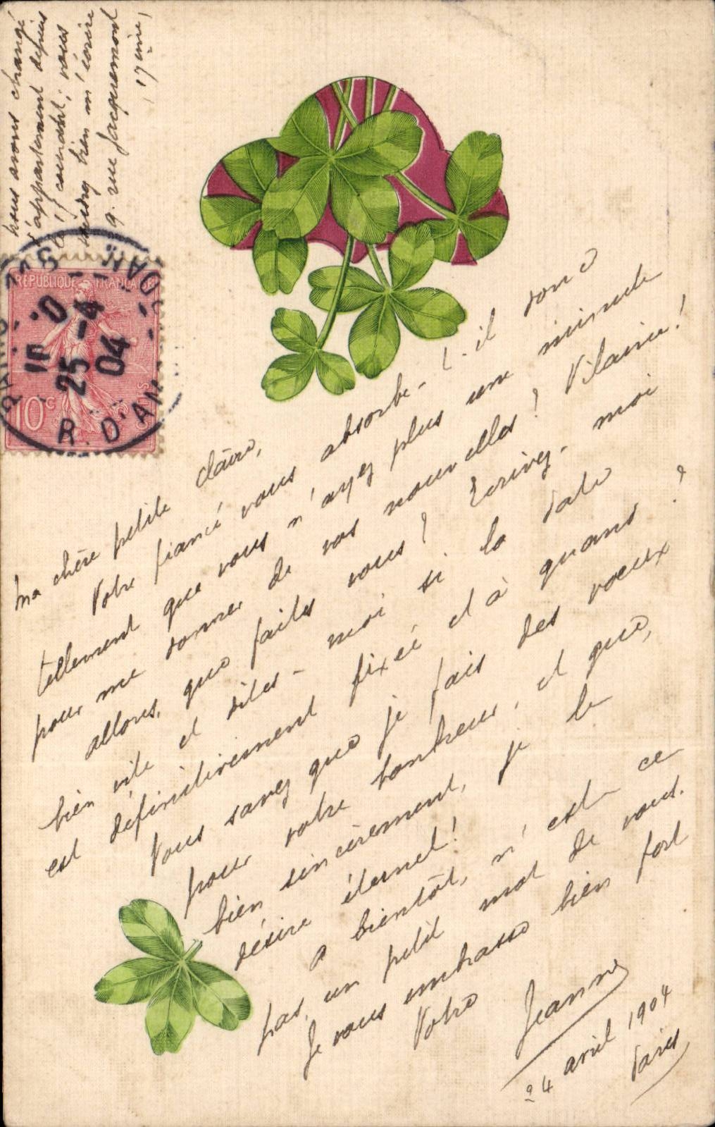 CPA Fantaisie Trefle (carte toilee)