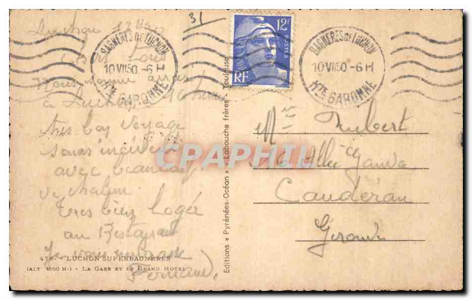 CPA Luchon Superbagneres La gare et le grand hotel — Rückseite