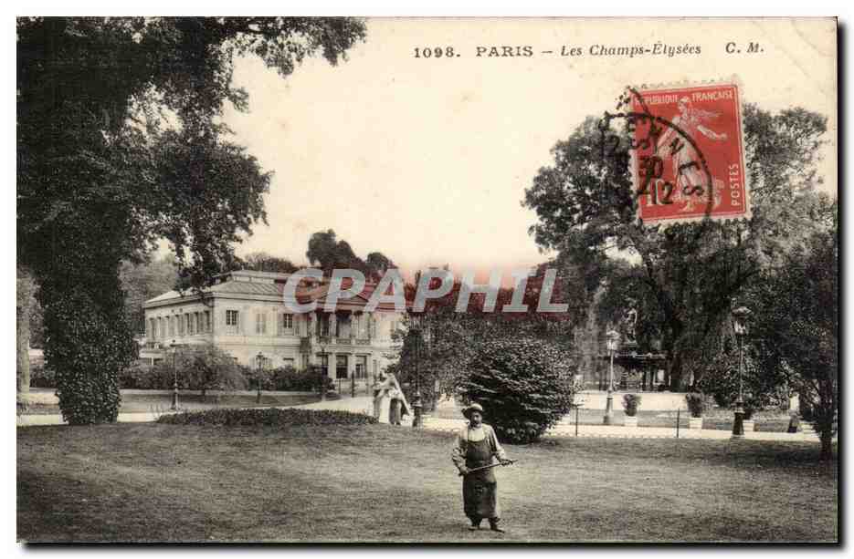 Parigi - I Campi Elyséi — vista di giardino con uomo in primo piano — C. M. n°1098