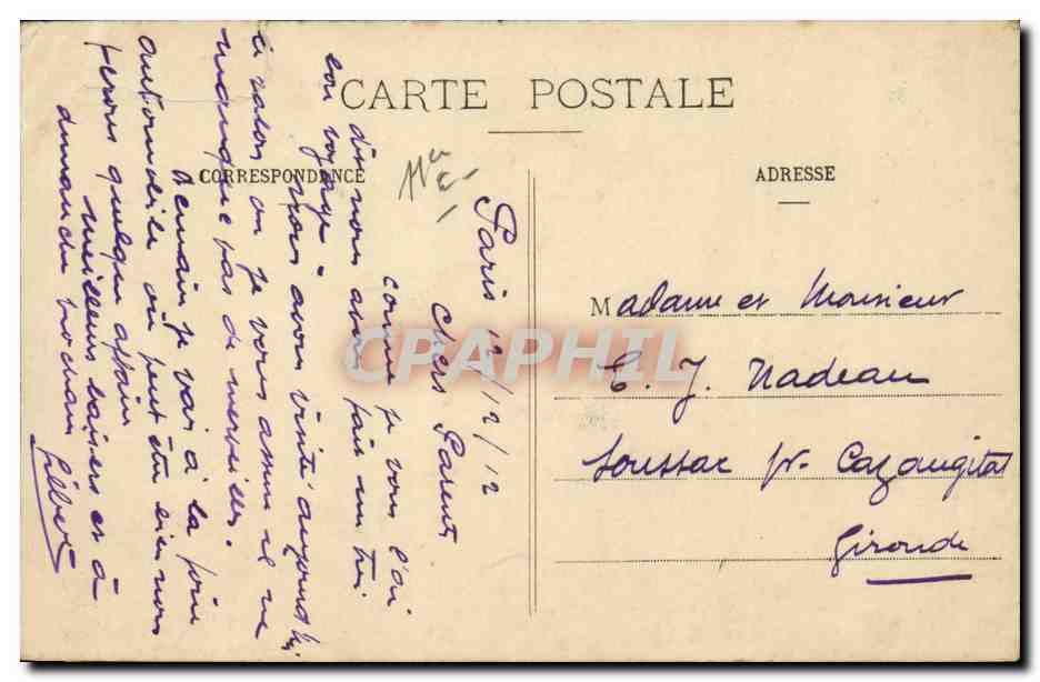 Paris CPA Les colonnes de la Nation — Rückseite