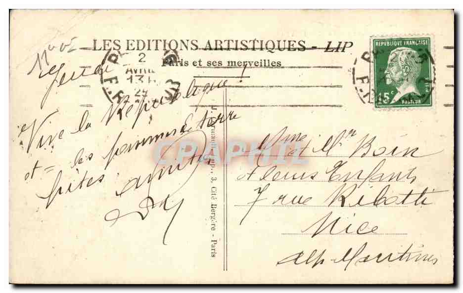 Paris CPA La statuet et la place de la Republique — Rückseite