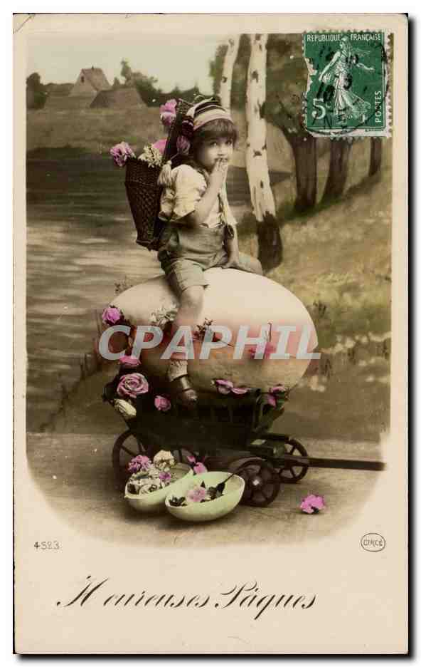 CPA Fantaisie Enfant Heureuses Paques Easter