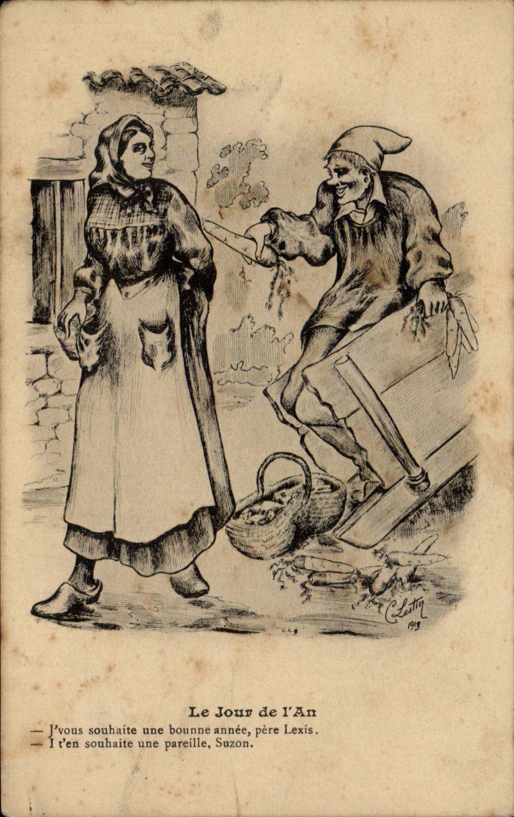 CPA Fantaisie Le jour de l'an Lestin ( paysans folklore costume ) 