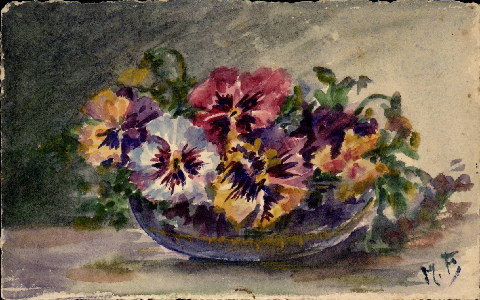 DESSIN format CPA Fleurs