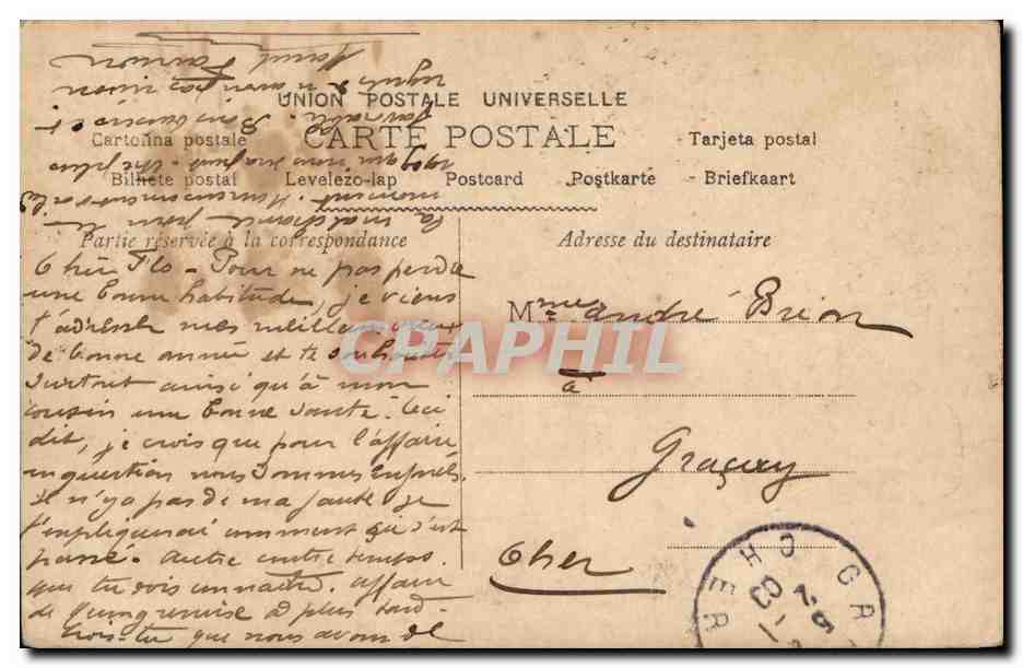 Femme en robe à carreaux et chapeau rose — scène hivernale avec flocons — éditeur S. n° 5119 — Verso