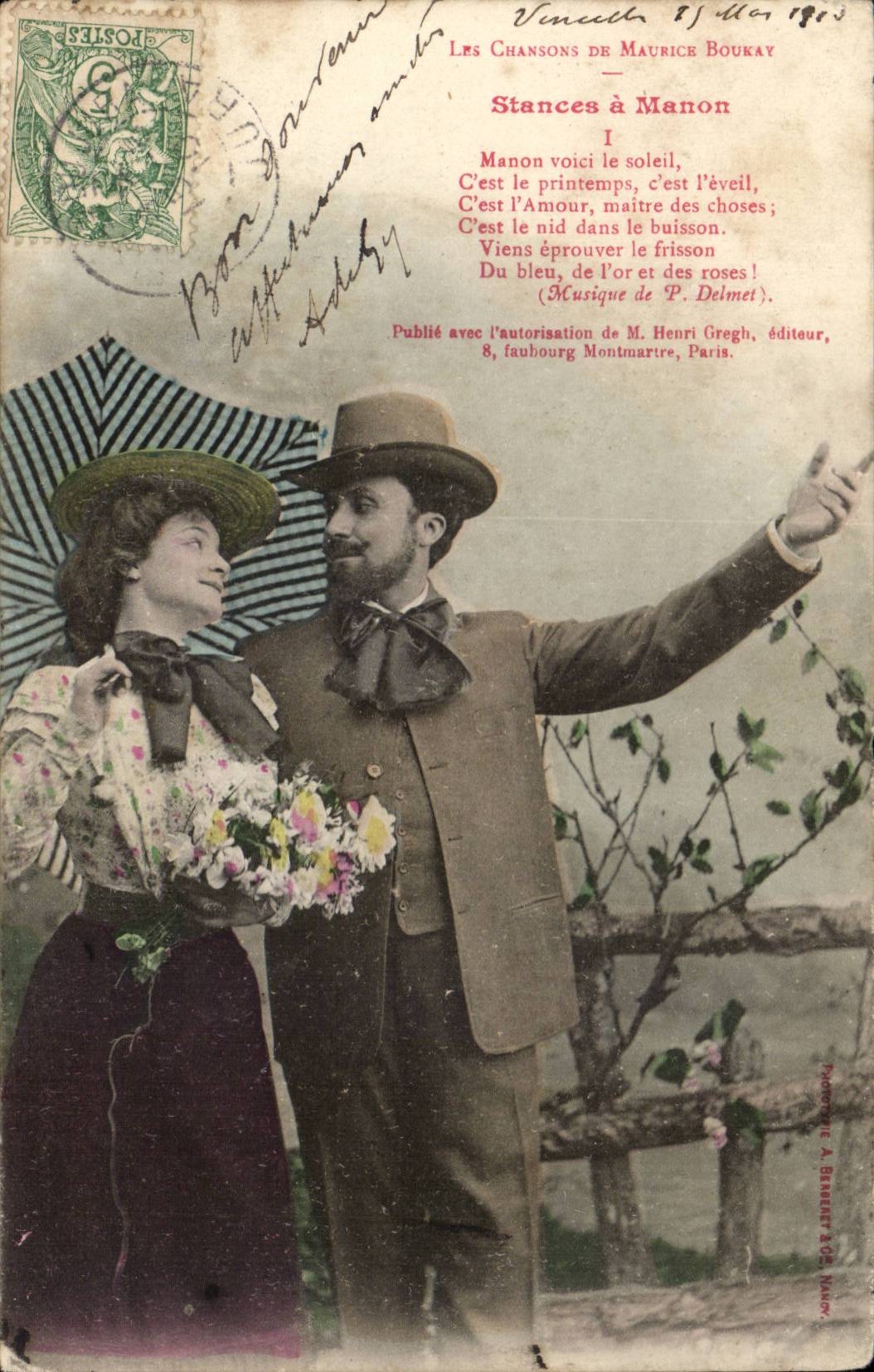 Couple sous parapluie — Stances à Manon — Maurice Boukay, éditeur
