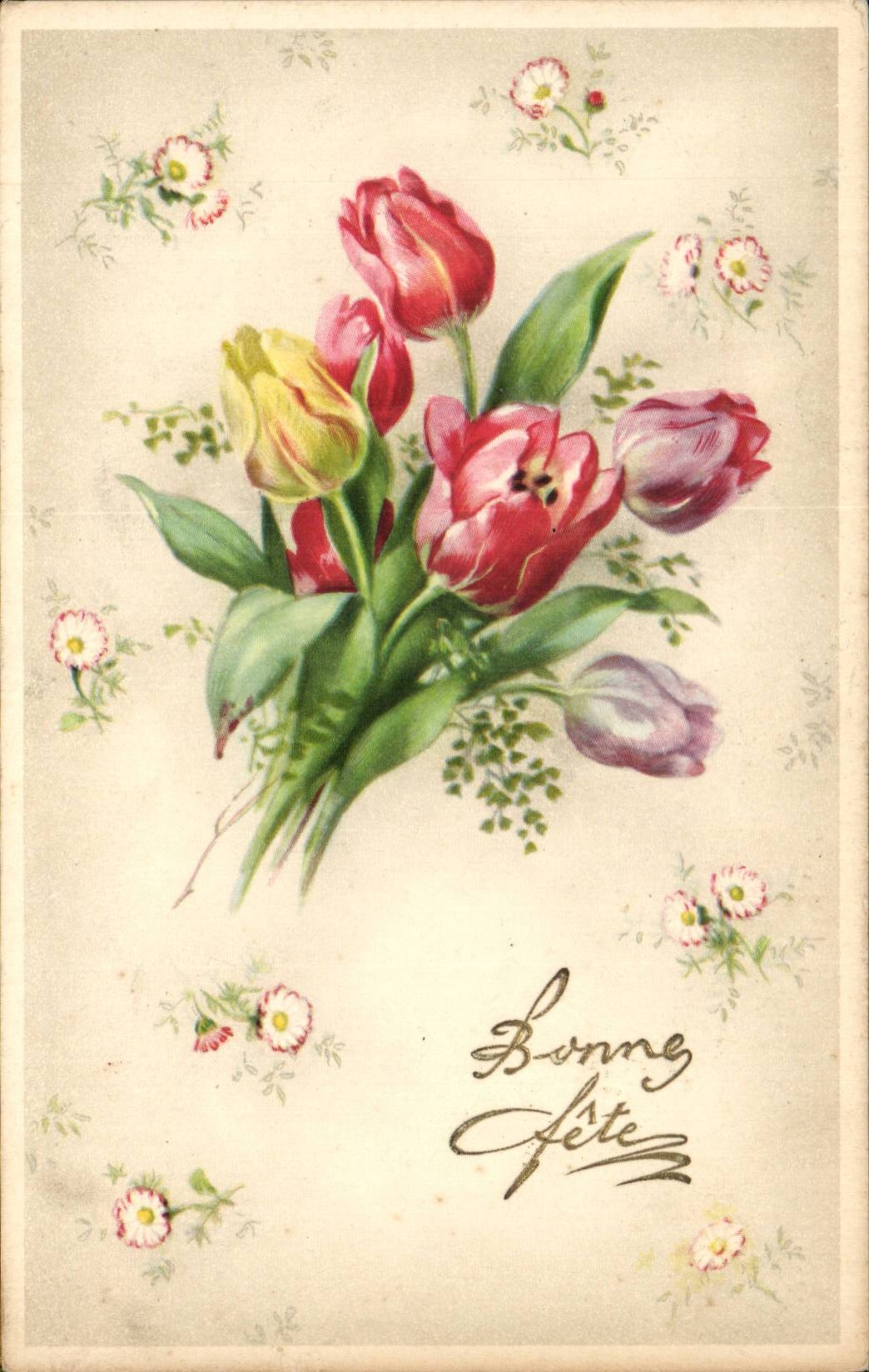 CPA Fantaisie Fleurs Bonne fete