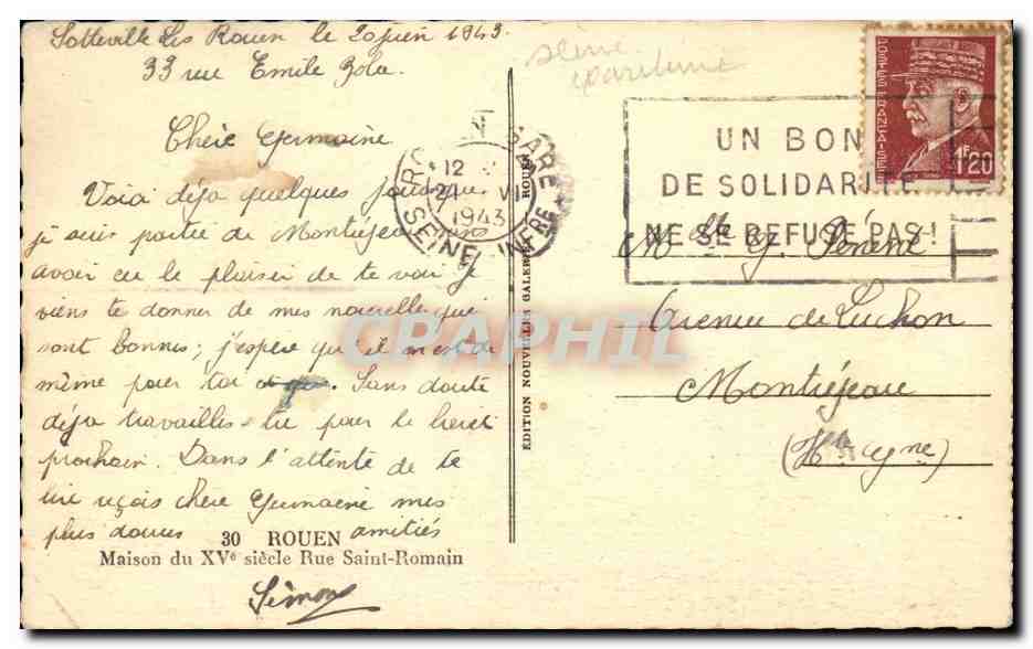 CPA Rouen Maison du 15eme er rue Saint Romin — Rückseite