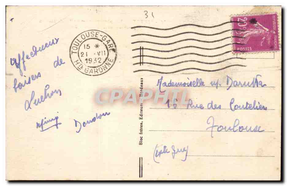 CPA Luchon Vue plongeante et vallee de Luchon prise du Mail Soulan — Rückseite