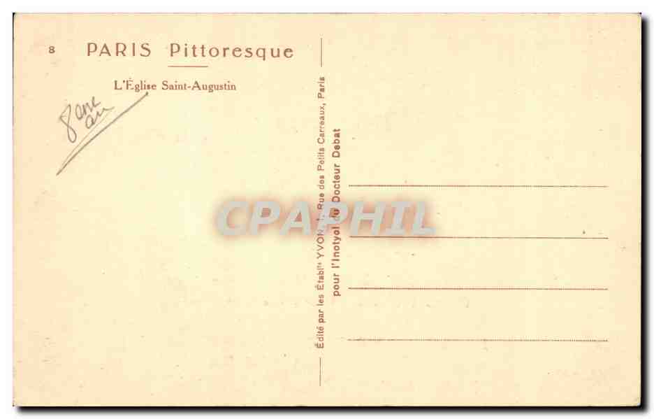 Paris CPA L'eglise Saint Augustin — Verso