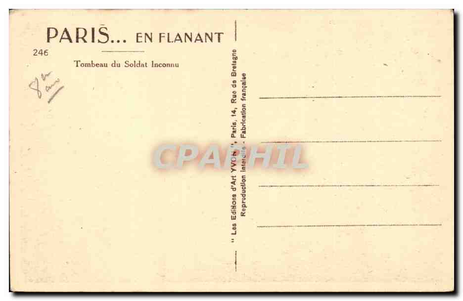 Paris CPA Tombeau du soldat inconnu — Verso