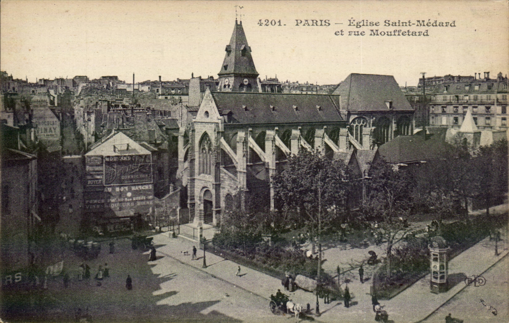 Paris CPA Eglise Saint Medard et rue Mouffetard
