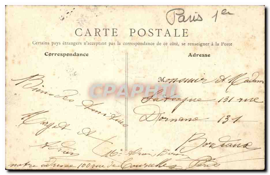 Paris CPA Rue de CAstiglione — Rückseite