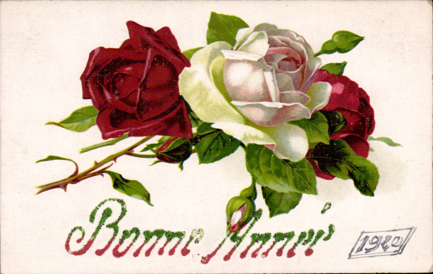 CPA Fantaisie Fleurs Roses Bonne annee
