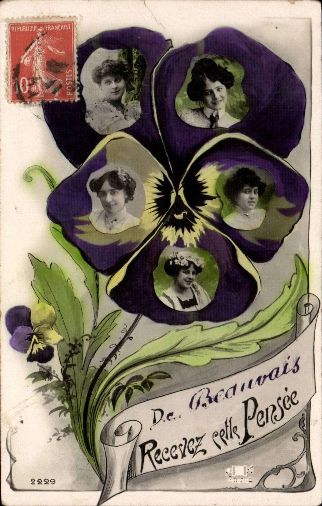 Pensamiento violeta — retratos de cinco jóvenes mujeres — editor Pierre, n° 2229