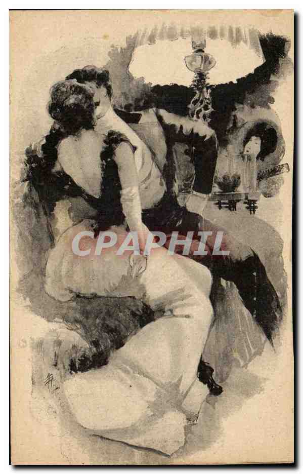 CPA Fantaisie Femme elegante et homme galant