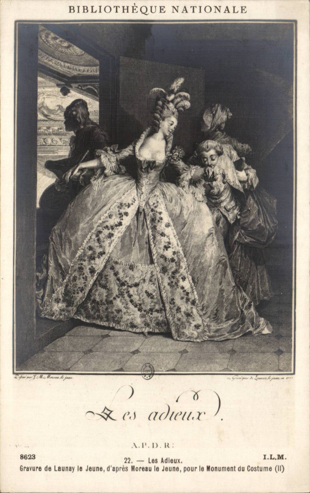 CPA Fantaisie Bibliotheque Nationale Les adieux Launay le Jeune d'apres Moreau le Jeune Monument du costume