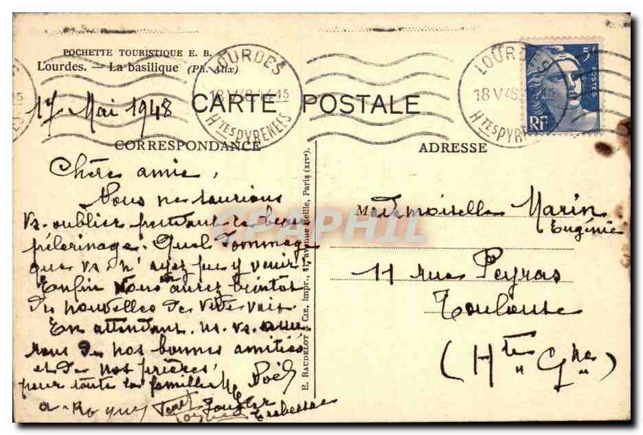 CPM Lourdes La basilique  — Verso