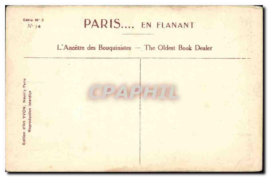 Paris CPA L'ancetre des bouquinistes Notre Dame — Verso