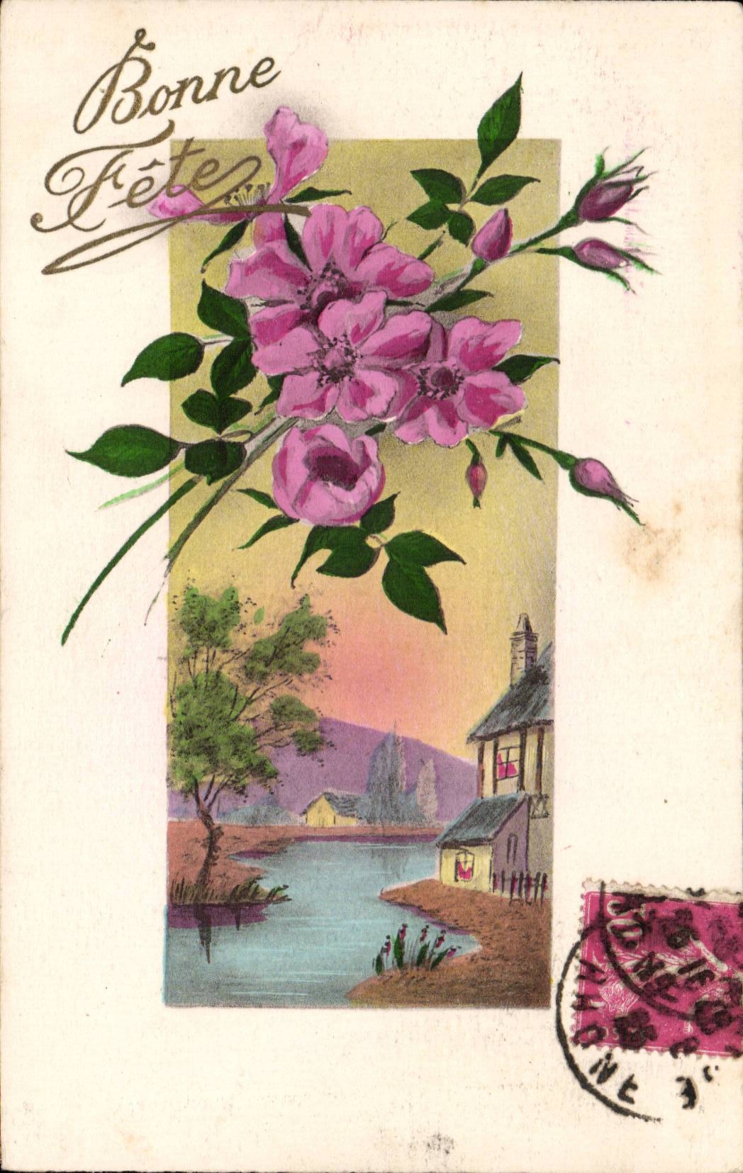 CPA Fantaisie Fleurs Bonne fete