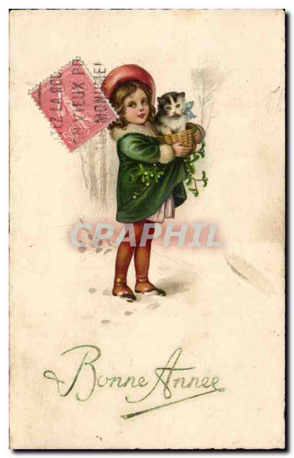 CPA Fantaisie Enfant Chat Chat Bonne annee cat