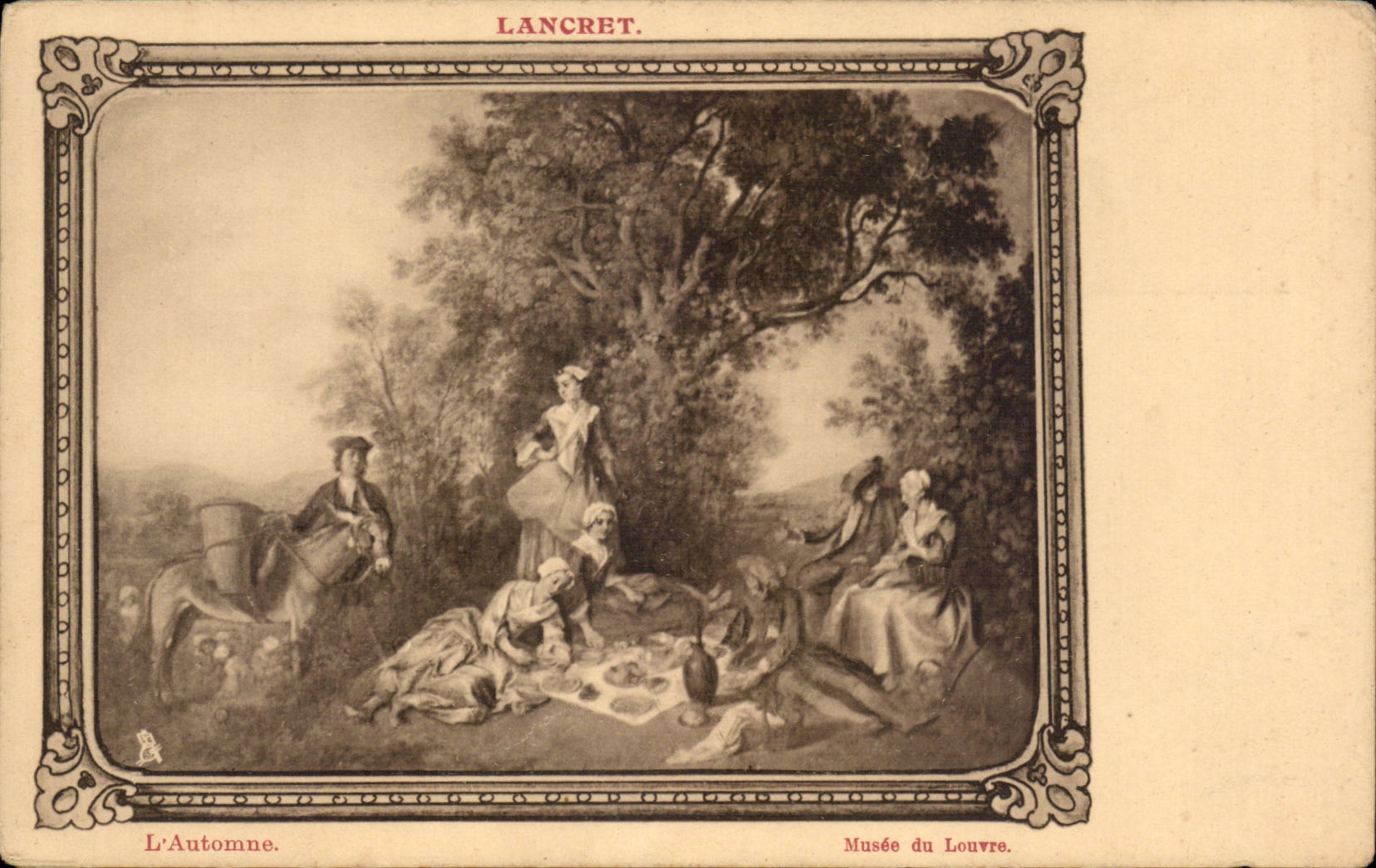 CPA Lancret L'automne Musee du Louvre Ane donkey