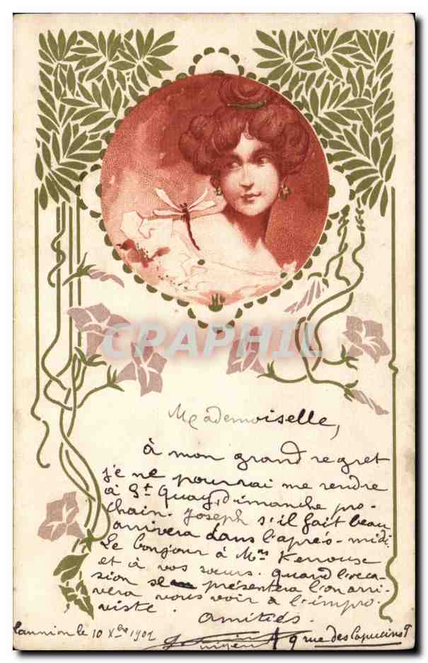 Ritratto di donna con libellula — editore sconosciuto, numero di serie non visibile