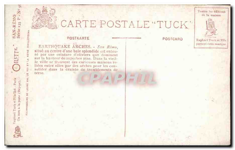 CPA Fantaisie San Remo Italia Italie — Rückseite
