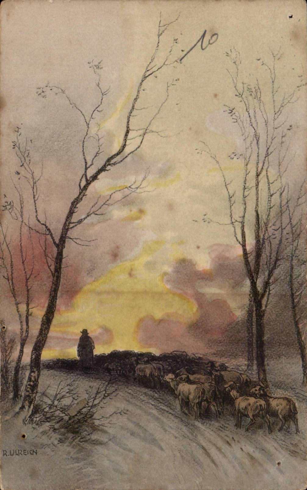 CPA Fantaisie Paysage brebis