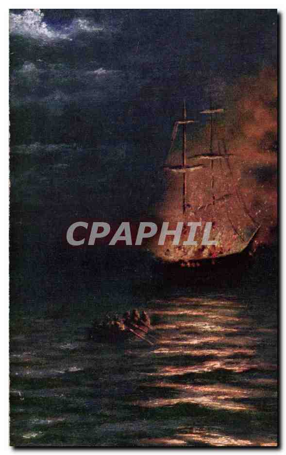 CPA Fantaisie Bateau Fire at sea