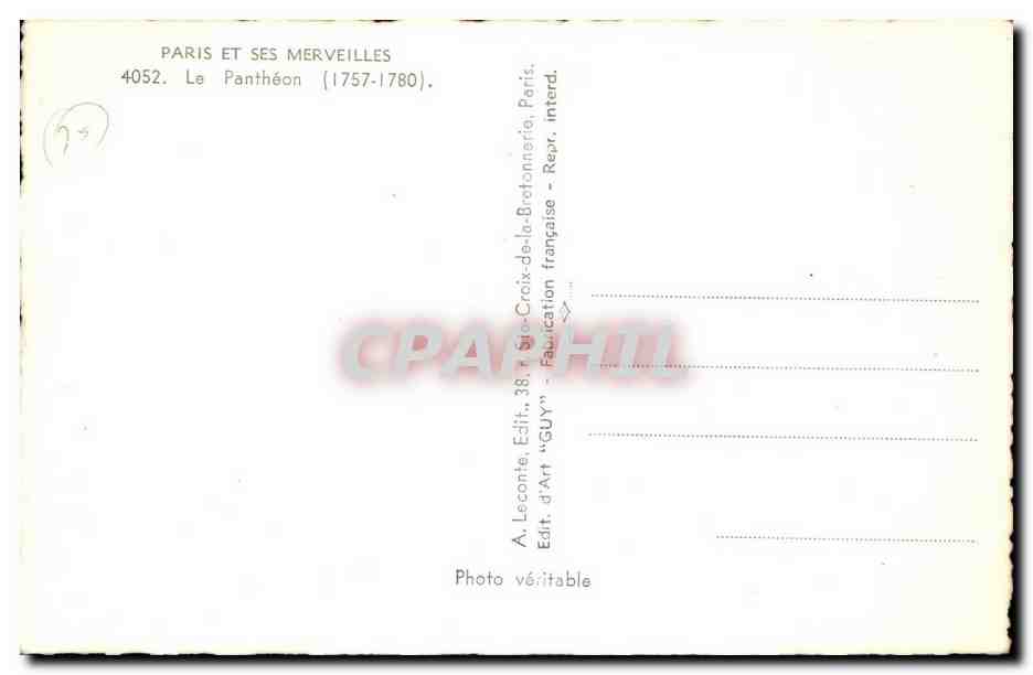 Le Panthéon — Paris — Éditeur GUY, n° 4052 — Reverso