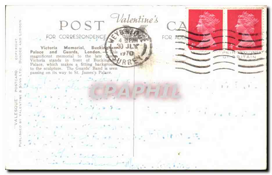 CPM Great Britain London Londres Victori Memorial Buckingham Palace and guards — Verso