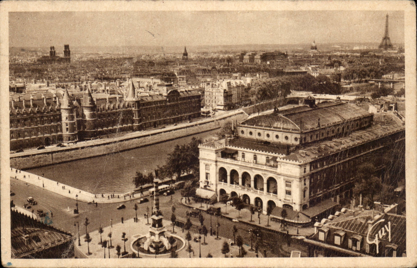París y sus maravillas — Panorama sobre la plaza del Châtelet y el Palacio de Justicia — Ed. d'Art & Guy, n° 27X50