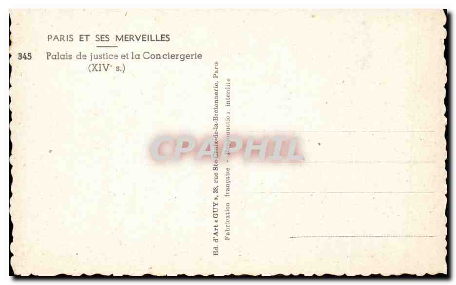 CPM Paris Palais de Justice et la conciergerie — Rückseite