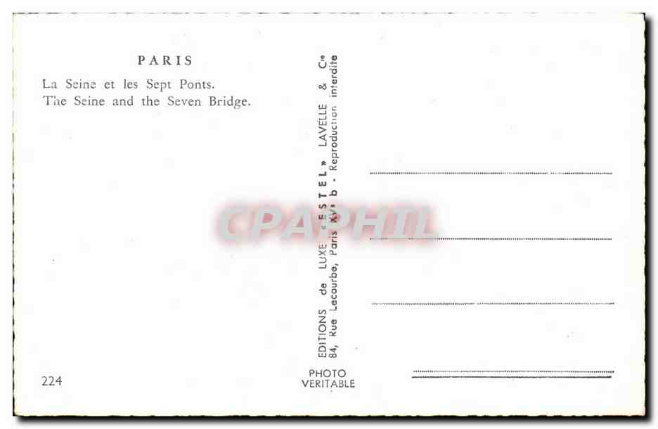 CPM Paris la Cite La Seine et les sept ponts — Rückseite