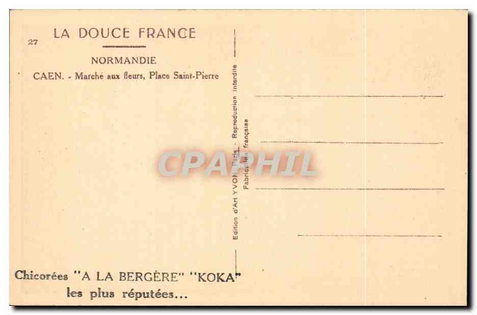 CPA Caen Marche aux fleurs place Saint Pierre — Verso