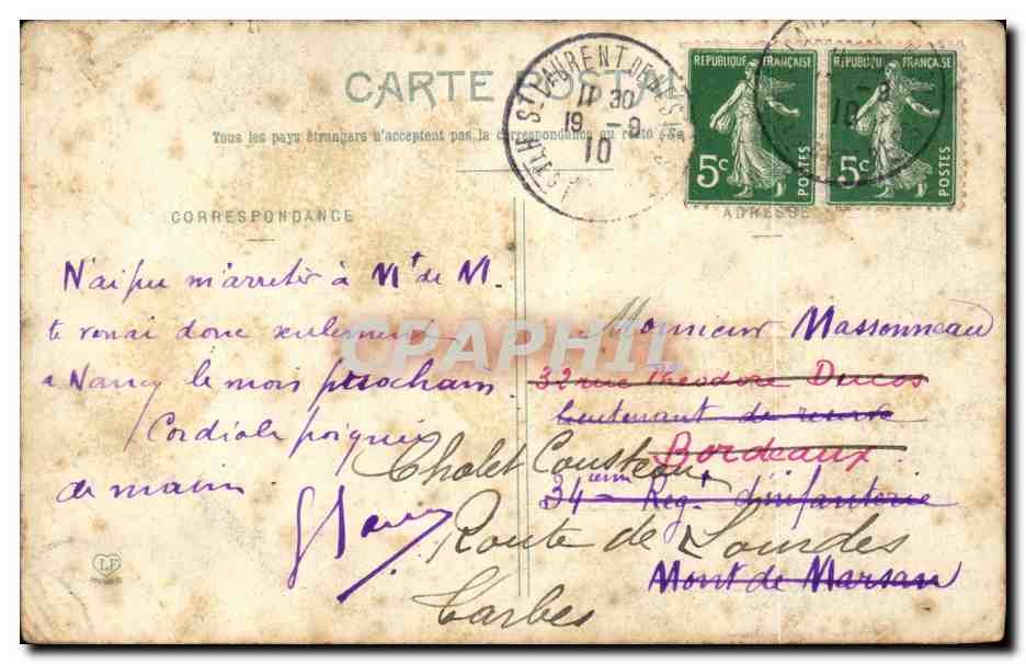 Les Pysénées (St-Bertrand-de-Comminges) — Pilier des Quatre Évangélistes — Éditeur non identifié, n° 75 — Verso