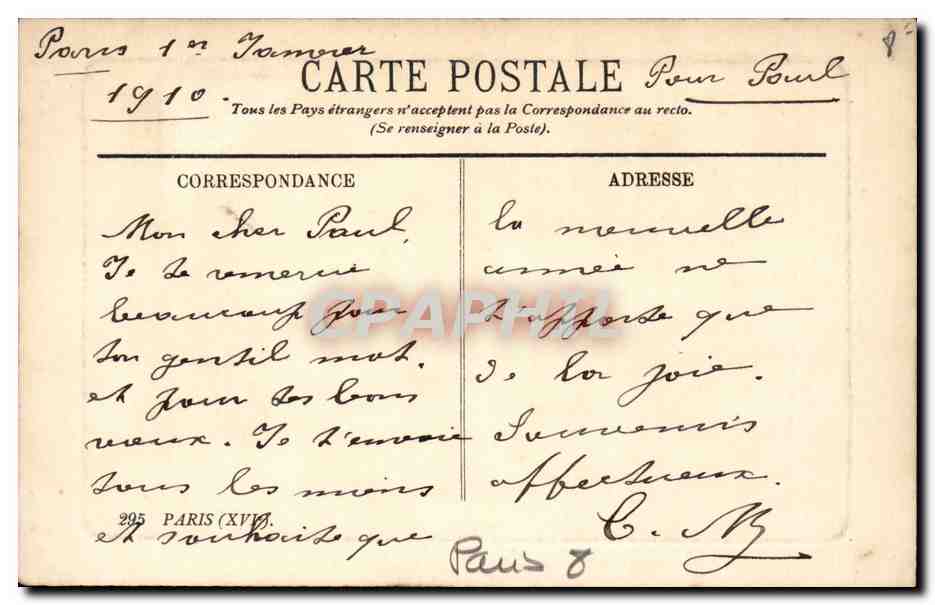 Paris CPA Avenue du Bois de Boulogne — Rückseite