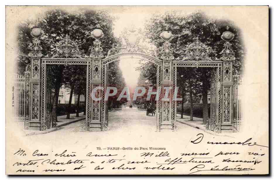 Paris CPA Au parc Monceau les grilles