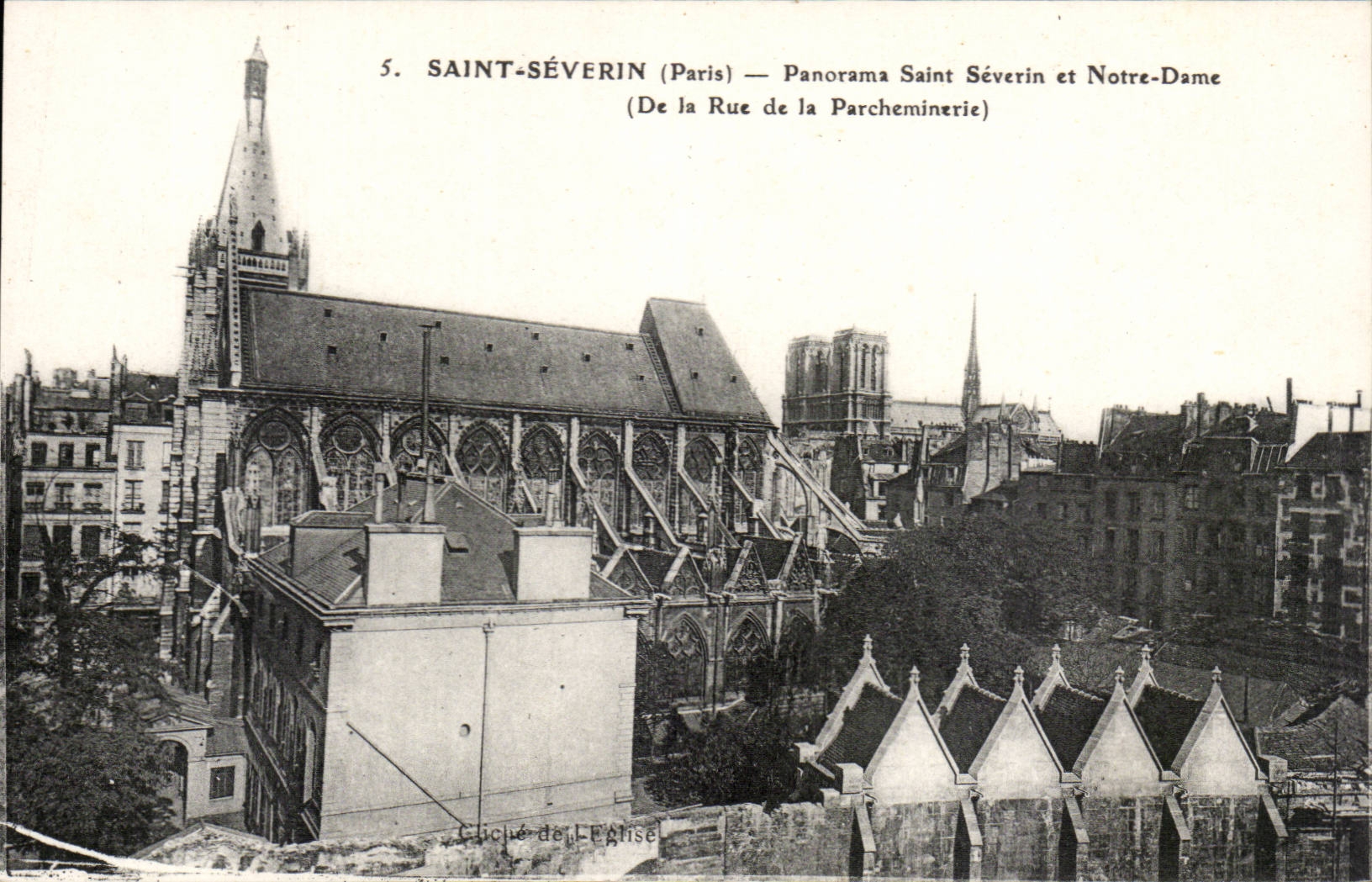 Paris Saint Severin CPA Panorama Saint SEverin et Notre DAme (de la rue de la Parcheminerie)