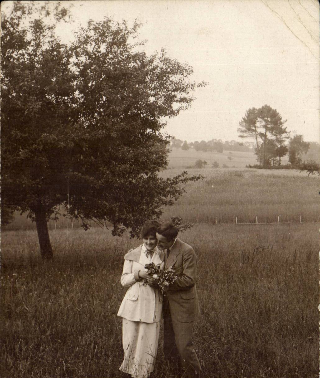 Loving Couple — Rural Field — Postcard dated 13 January 1920