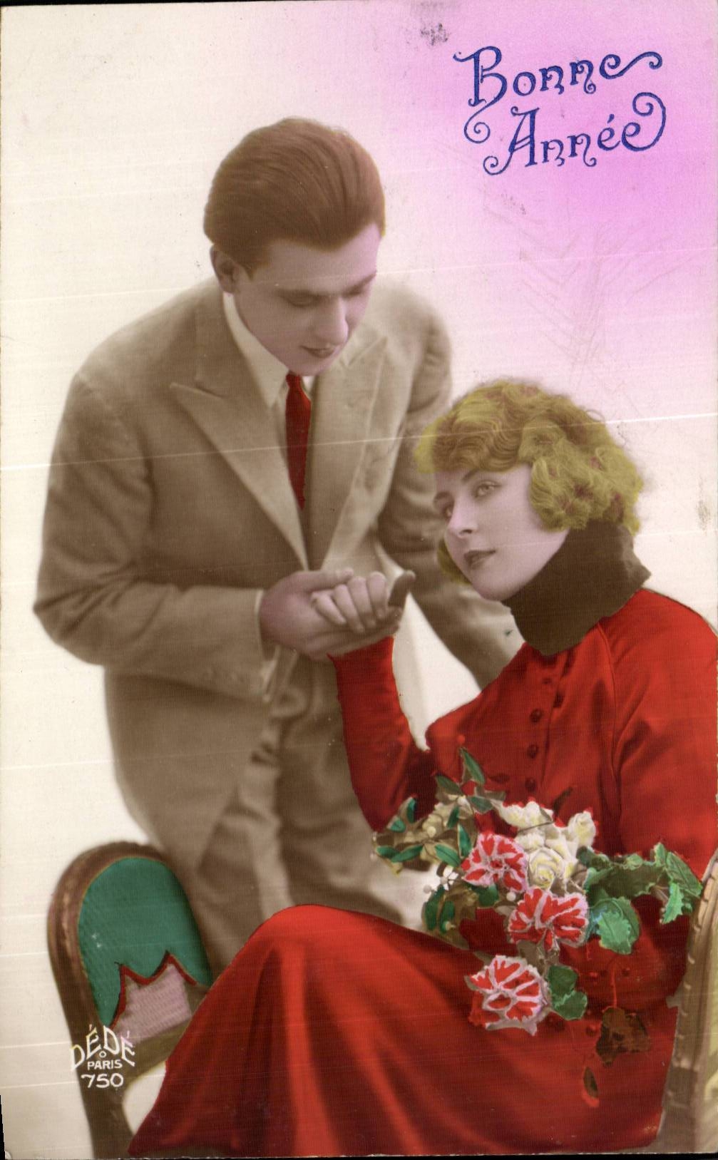 CPA FAntaisie Femme Couple Bonne annee
