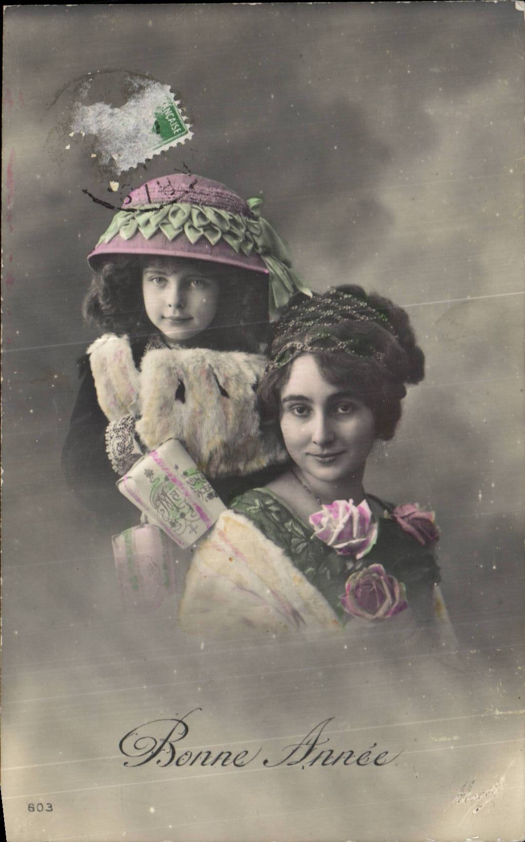 Deux jeunes femmes — Bonne Année — éditeur inconnu, n° 603