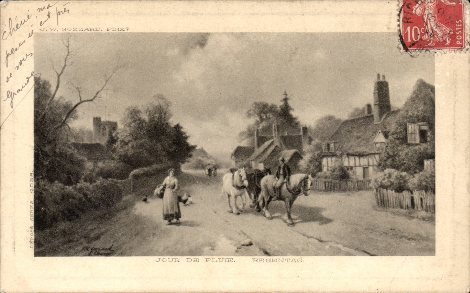 CPA Fantaisie Jour de pluie Regentag ( chevaux attelage )