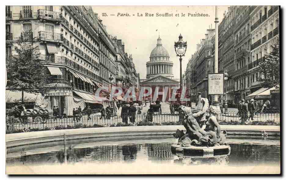 Paris CPA La rue Soufflot et le Pantheon