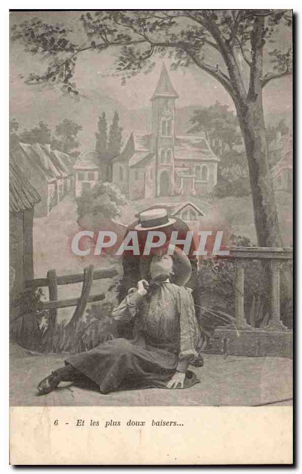 Jeune femme assise sous un arbre — scène bucolique avec église en arrière-plan — série 6, éditeur non identifié