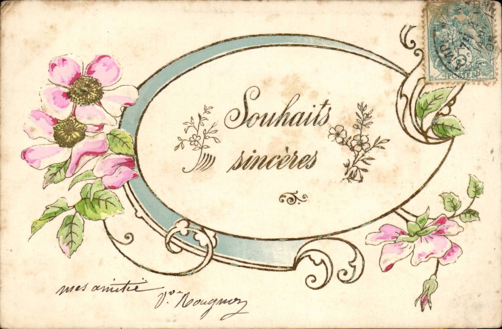 CPA Fantaisie Souhaits sinceres (fleurs)